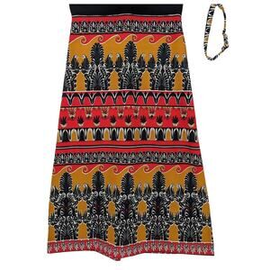 Striking Mod Geometric Maxi Skirt ~ Size XL ~ Vintage 1970's ~ Matching Headband